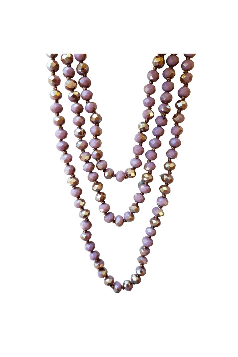 Taupe and Purple Crystal Beaded Necklace - Purple