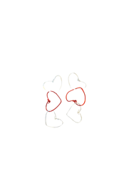 Three Heart Drop Earring - Silver Red Silver - Red