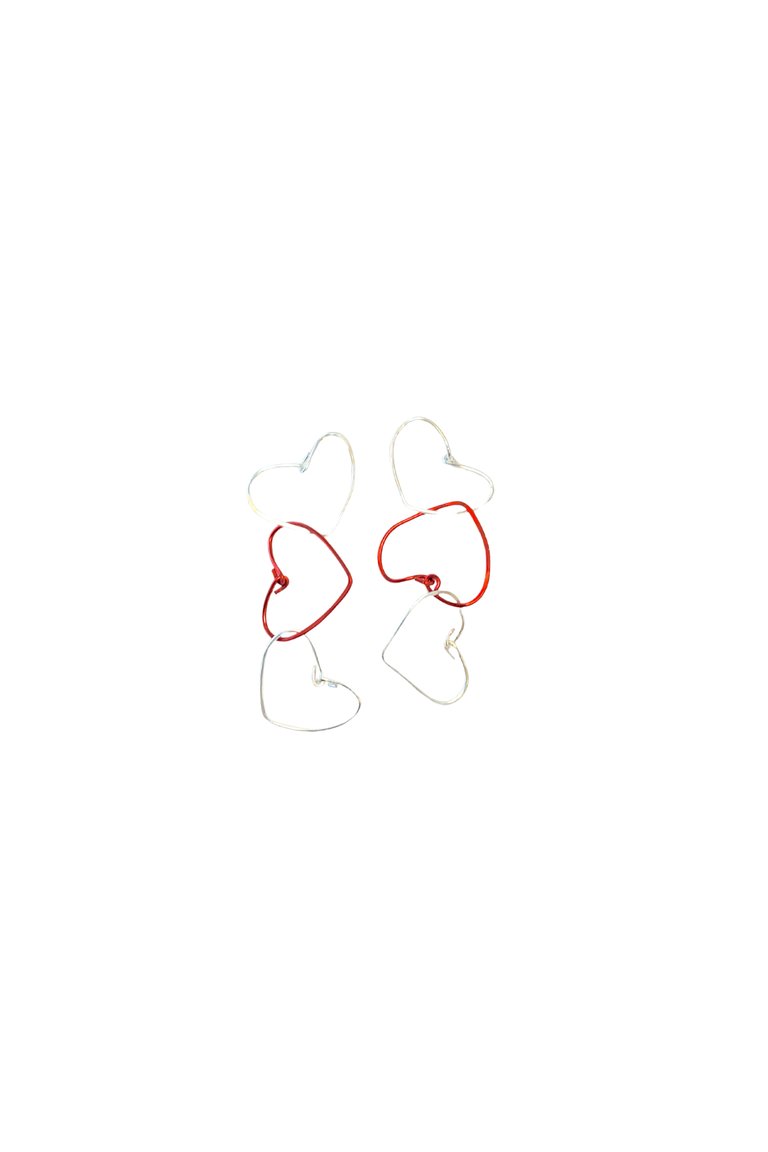 Three Heart Drop Earring - Silver Red Silver - Red