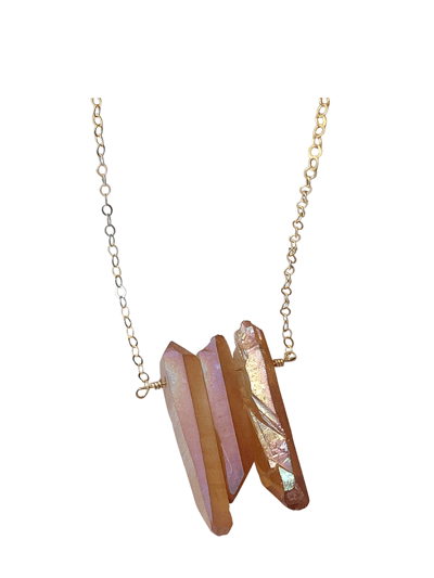 A Blonde and Her Bag Three Raw Peach Quartz Crystal Pendant Necklace in Gold product