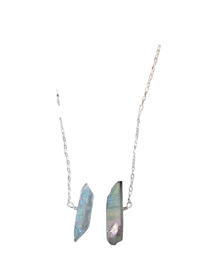 A Blonde and Her Bag Three Raw Quartz Crystal Pendant Necklace with Mystic Grey and Rainbow Quartz in Silver product