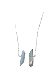 Three Raw Quartz Crystal Pendant Necklace with Mystic Grey and Rainbow Quartz in Silver - Grey and Rainbow