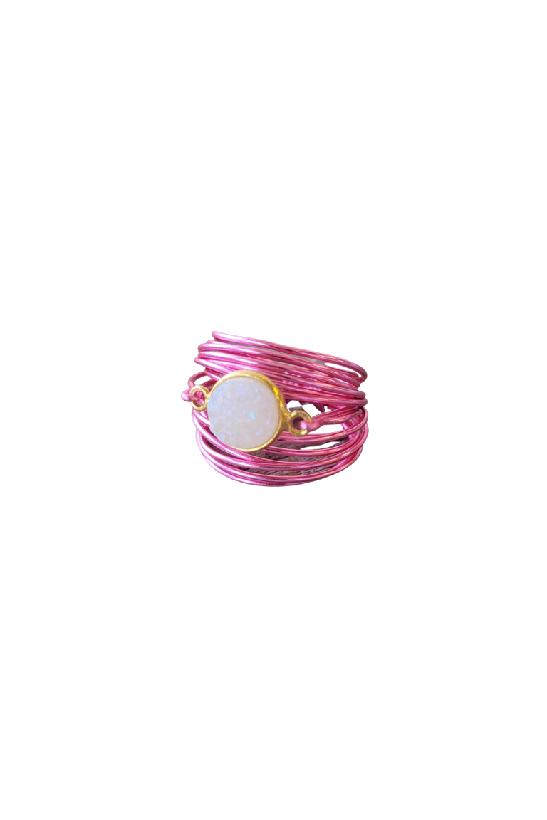 Torrey Ring In Hot Pink with White Druzy - Hot Pink Over Copper Tarnish Resistant