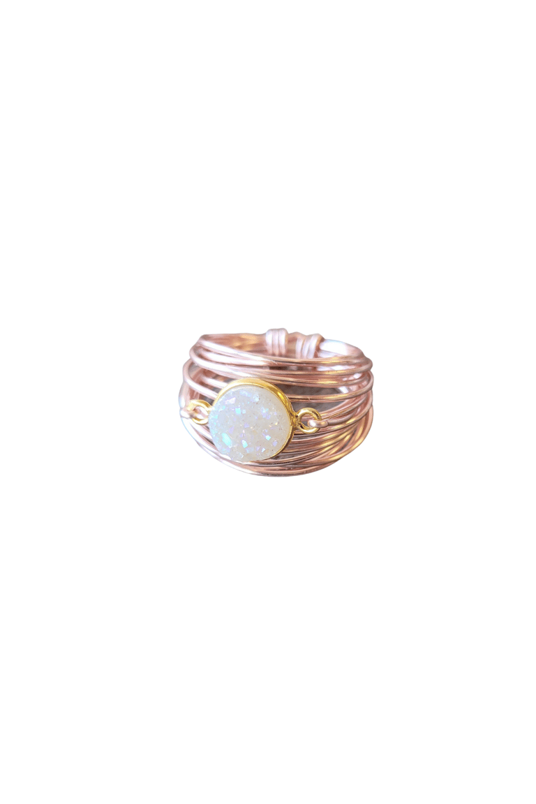 Torrey Ring - Rose Gold with White Druzy