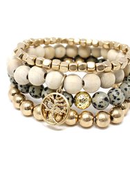 Tree of Life Charm and Dalmatian Jasper Stretch Bracelet With Gold
