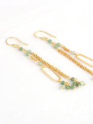Two Strand Gold Earring with Green Strawberry Quartz and Oval Accent