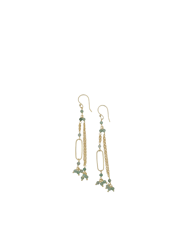 Two Strand Gold Earring with Green Strawberry Quartz and Oval Accent - Gold