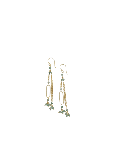 A Blonde and Her Bag Two Strand Gold Earring with Green Strawberry Quartz and Oval Accent product