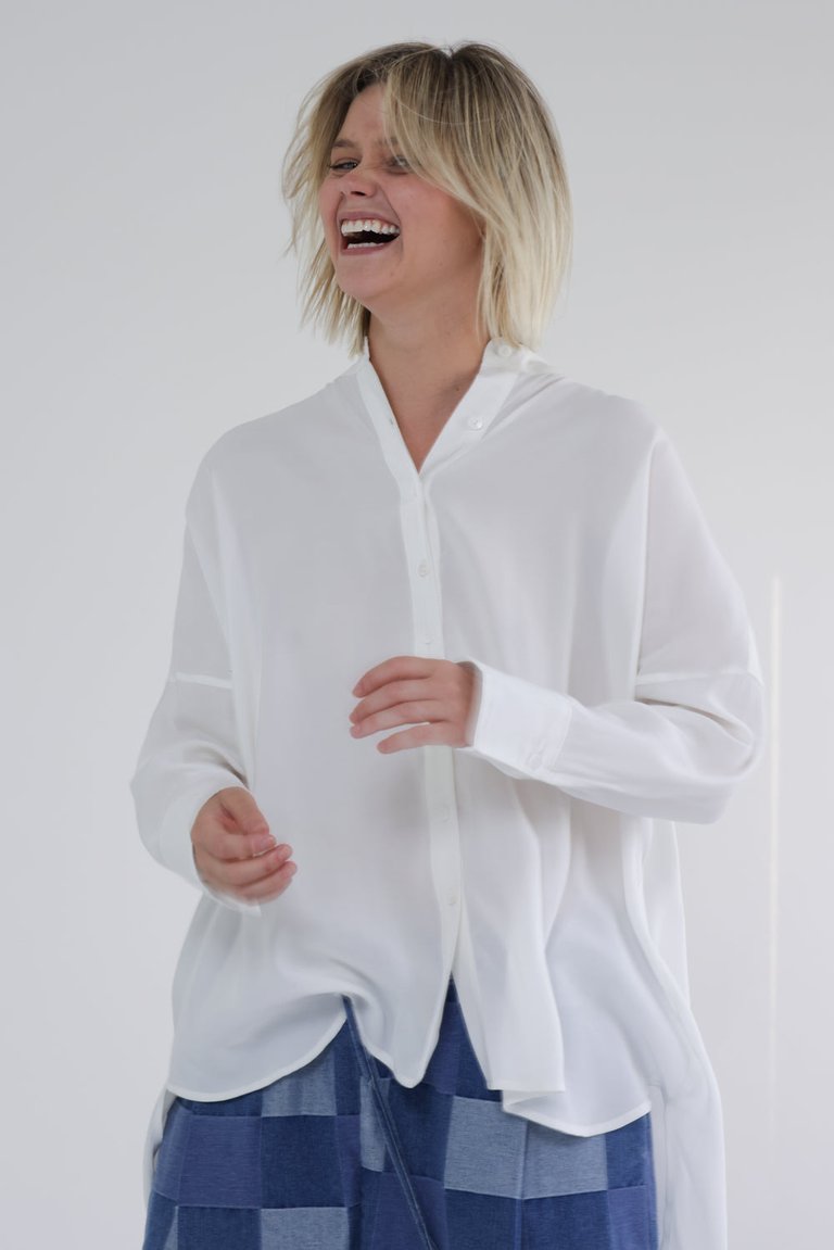 Collarless Loose Fit Long Sleeve Shirts - White
