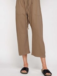 Garment Dye Cotton Drawstring  Baggy Pants - Brown