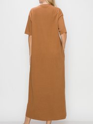 Garment Dye Half Sleeve  T Shirt Maxi Dress - Earth