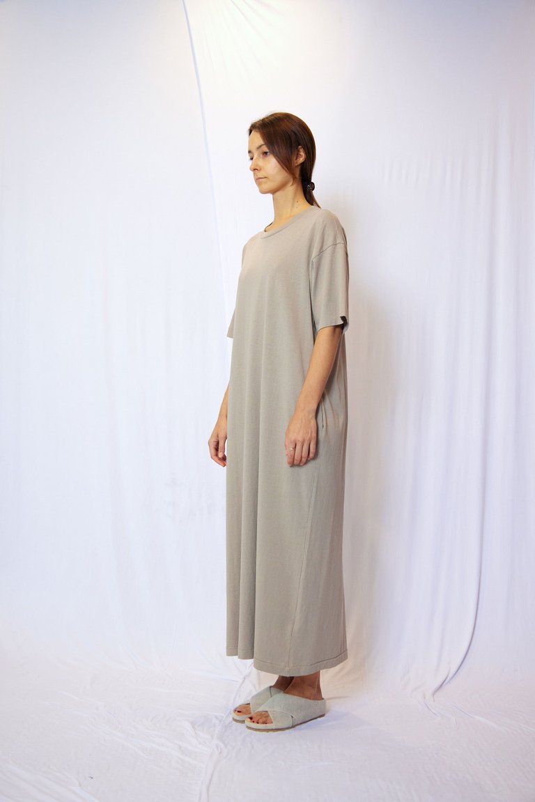 Garment Dye Half Sleeve T Shirt Maxi Dress - Taupe Grey