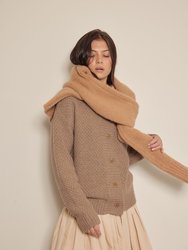 High Neck Wool Sweater Cardigan - Brown