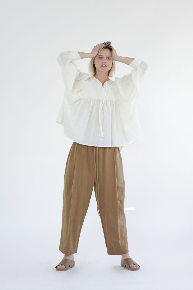 Pleated Drawstring Pants - Bistro