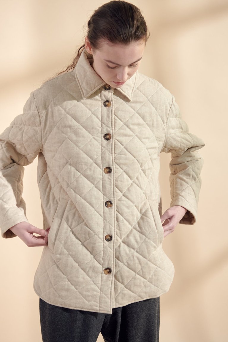 Quilted Button Down Shirts Jacket - Oatmeal