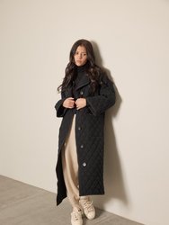 Quilted Notch Collar Coat - Black