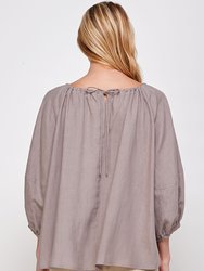 Round neck shirred balloon-sleeve cuffs top