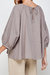 Round neck shirred balloon-sleeve cuffs top