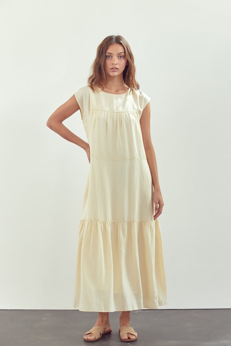 Short Sleeve Tiered Midi Dress - Vanilla