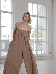 Strap Wide Leg Linen Tencel Jumpsuit