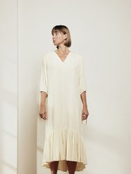 V Neck Single-Tiered Skirt Midi Dress