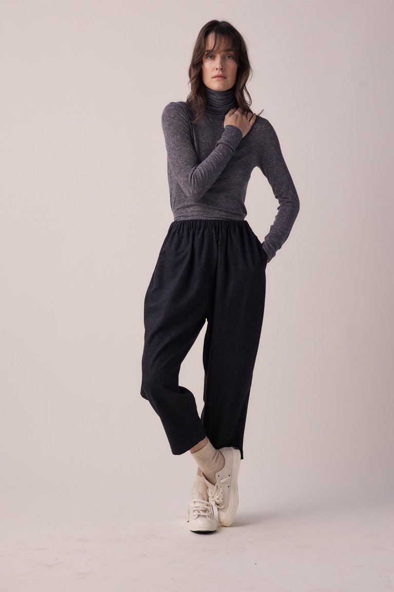 Wool Blend Loose Fit Pants - Charcoal