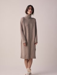 Wool Turtleneck Midi Dress - Mocha