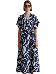 Vicenza Wrap Maxi Dress - Navy Abstract Brushes