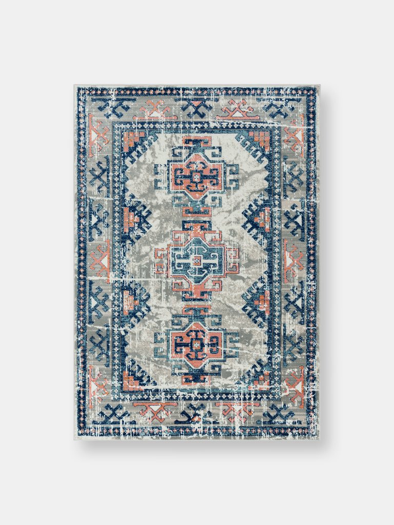 Abani Porto Collection Tribal Area Rug - Blue, Beige