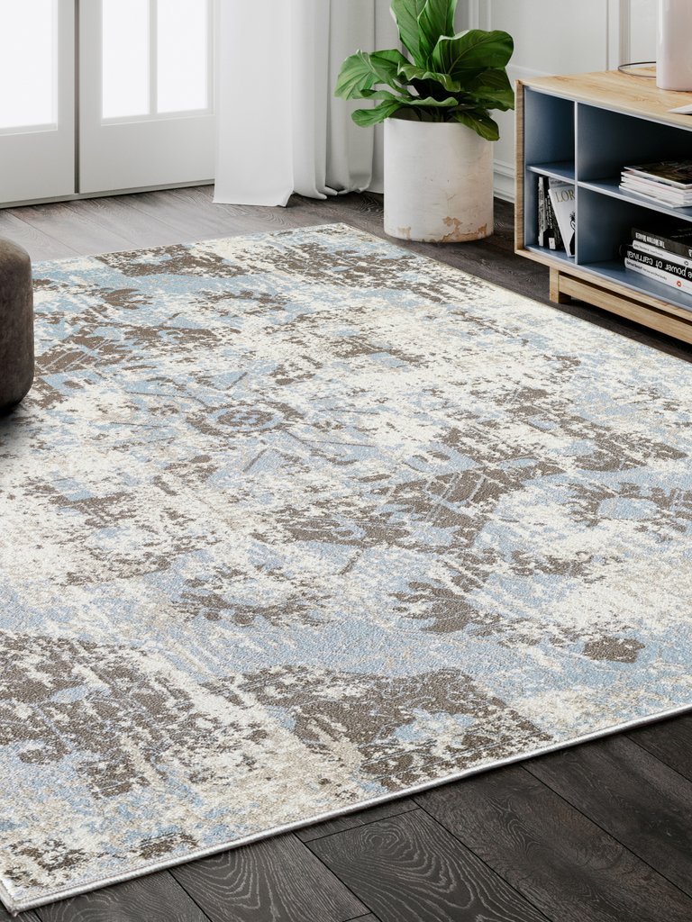 Abani Urbana Bohemian Distressed  and Light Area Rug - Ivory, Silver, Light Blue