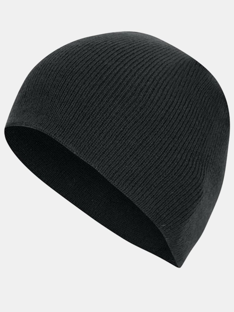 Adults Cap Knitted Ski Hat Without Turn Up - Black - Black