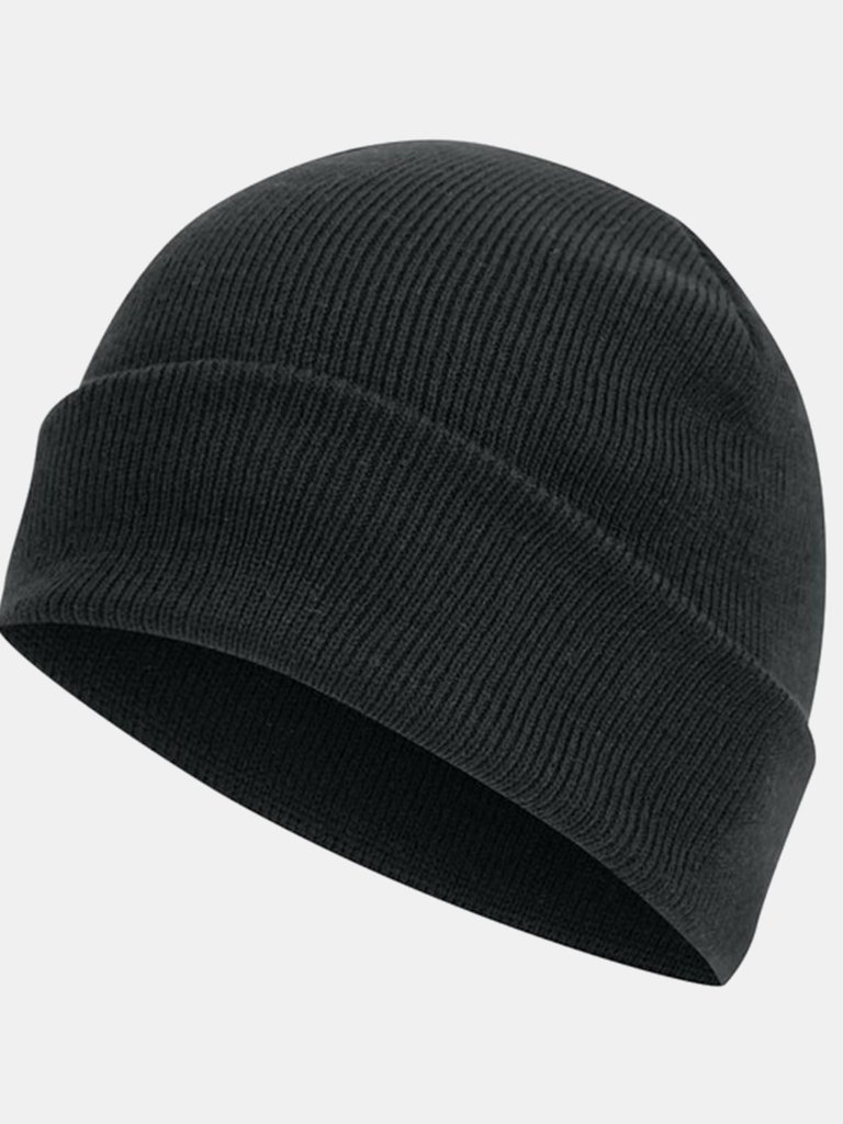 Knitted Turn Up Ski Hat - Black - Black