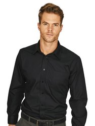 Mens Long Sleeved Classic Poplin  Shirt - Black - Black