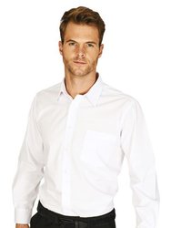 Mens Long Sleeved Classic Poplin  Shirt - White - White