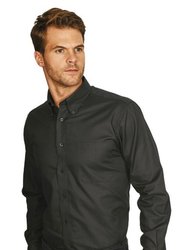 Mens Long Sleeved Oxford Shirt - Black - Black