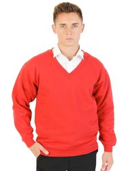 Mens V Neck Sweat - Red - Red