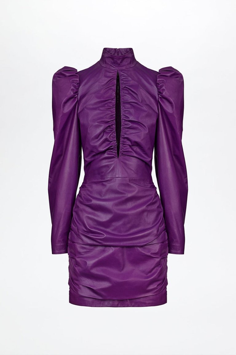 Voluminous Sleeve Leather Dress - Vivid Violet