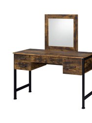 ACME Juvanth Vanity Desk & Mirror, Rustic Oak & Black Finish