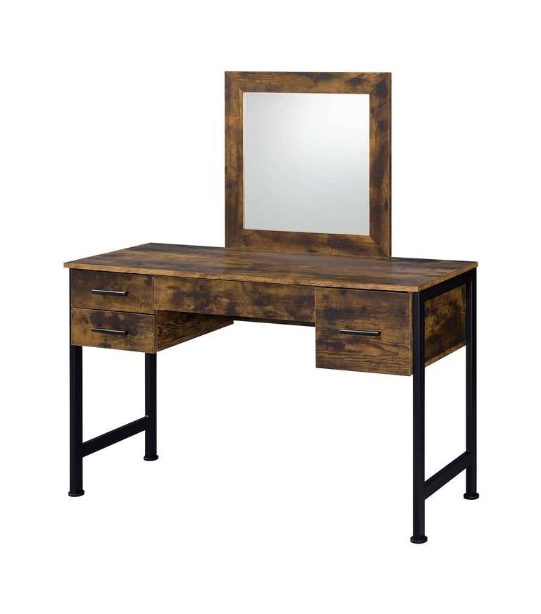 ACME Juvanth Vanity Desk & Mirror, Rustic Oak & Black Finish