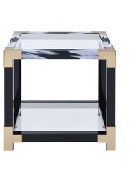 ACME Lafty End Table, White Brushed & Clear Glass