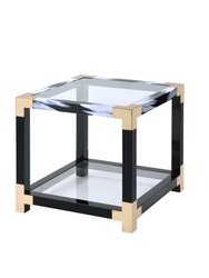 ACME Lafty End Table, White Brushed & Clear Glass