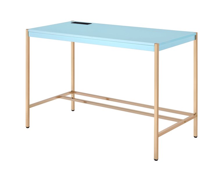 ACME Midriaks Writing Desk, Baby Blue & Gold Finish