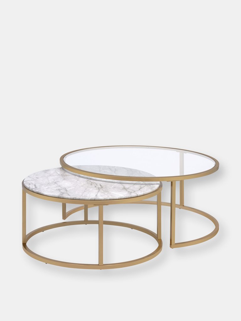 ACME Shanish 2Pc Pk Nesting Table Set, Faux Marble & Gold