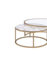 ACME Shanish 2Pc Pk Nesting Table Set, Faux Marble & Gold