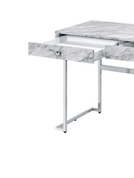 ACME Tigress Writing Desk, White Printed Faux Marble & Chrome Finish