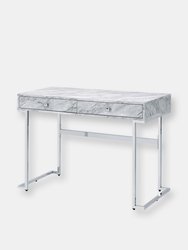 ACME Tigress Writing Desk, White Printed Faux Marble & Chrome Finish