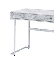 ACME Tigress Writing Desk, White Printed Faux Marble & Chrome Finish