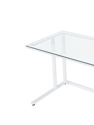 ACME Tyrese Writing Desk, Clear Glass & White Finish