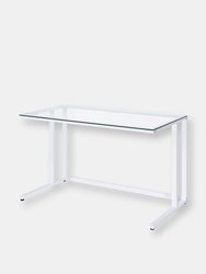 ACME Tyrese Writing Desk, Clear Glass & White Finish