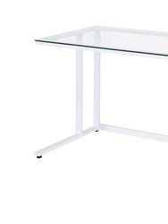 ACME Tyrese Writing Desk, Clear Glass & White Finish